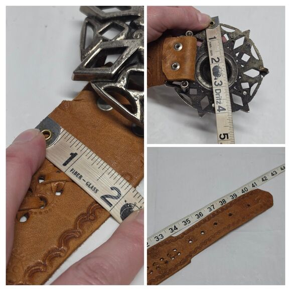 Vintage SEBASTIAN SA ELCHE Hand Tooled Cognac Brown Leather Studded Belt Spain main image 7